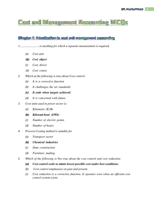 CA Costing MCQ part 1 