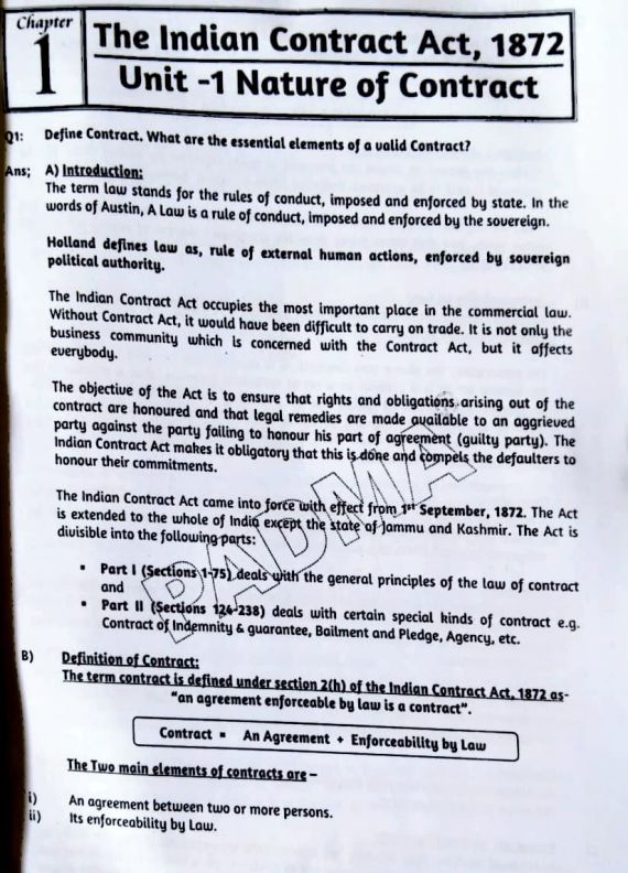 The Indian contract act,1872 (Unit-1) notes...follow for more updates for business law
