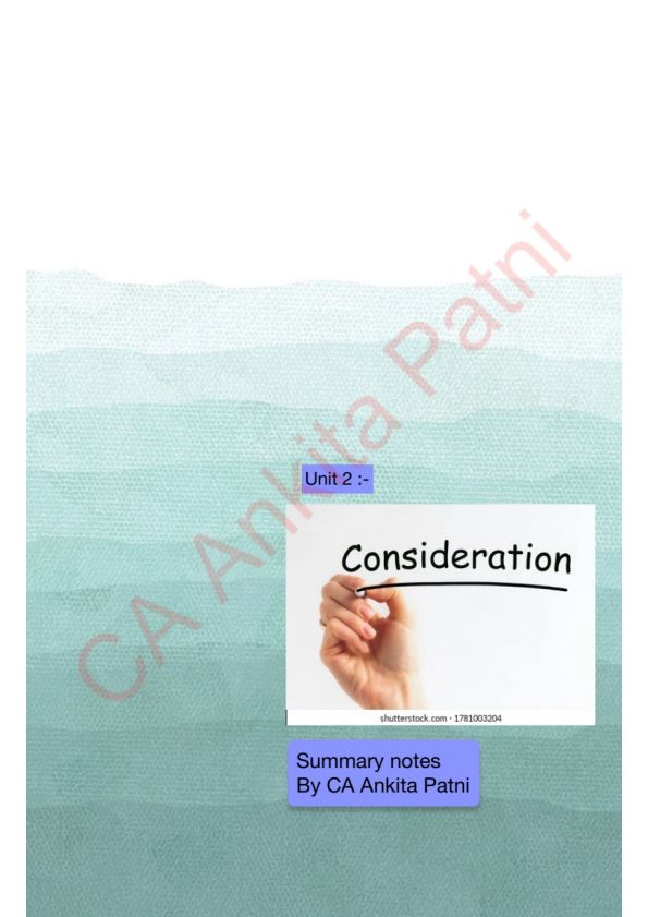 The indian contract act 1872
Unit :- 2  (consideration) 
By ca ankita patni mam