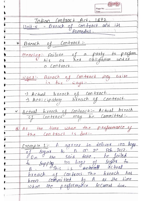 Indian Contract Act, 1872 Unit - 5