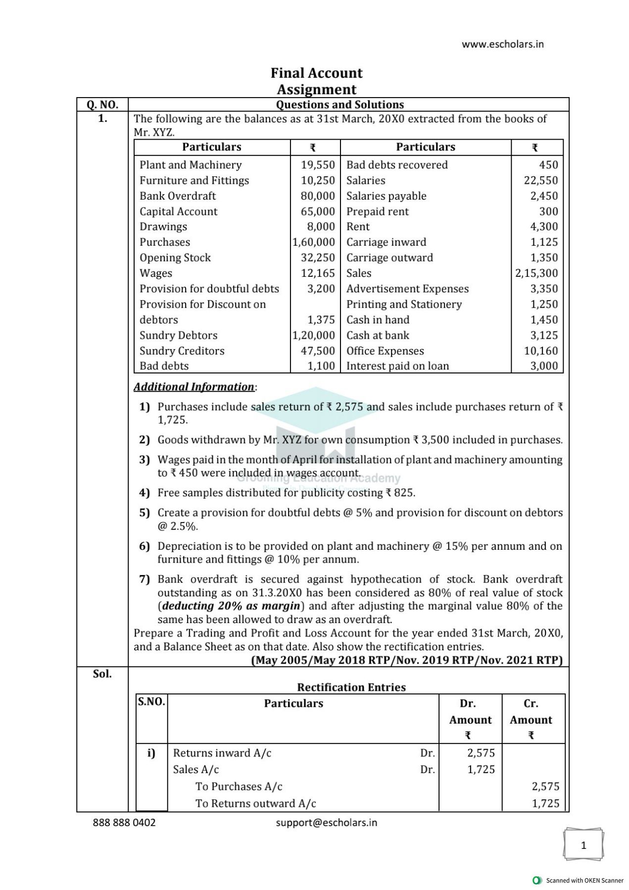 Grooming education 
Final Accounts Question and Answers 