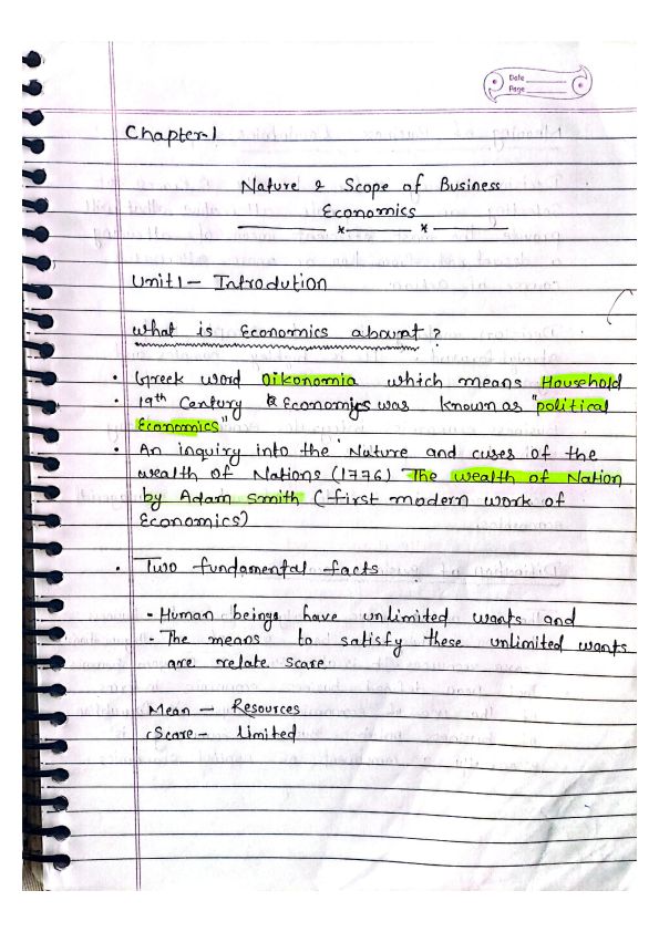 Economics hand written notes 
