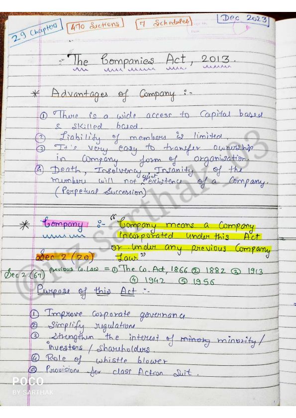 CA Foundation Paper 2 Business Law Companies Act Handwritten Notes ??