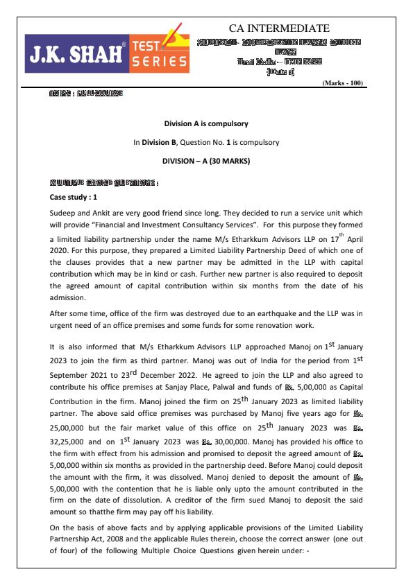 Law paper 3 ca intermediate by jk shah classes