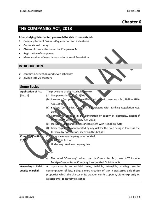 Companies Act 2013 Notes by Kunnal mandhaia sir 
(For September and January 2024)