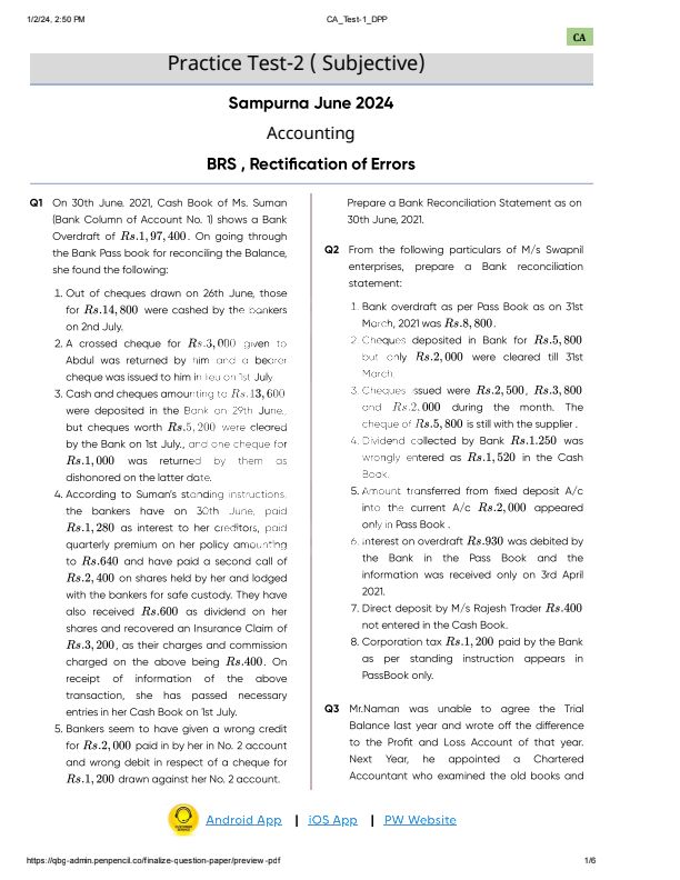 Accounts Practice Test paper