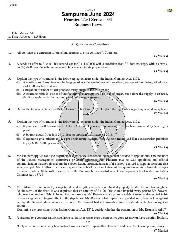 Practice test- 1
Business law(subject)