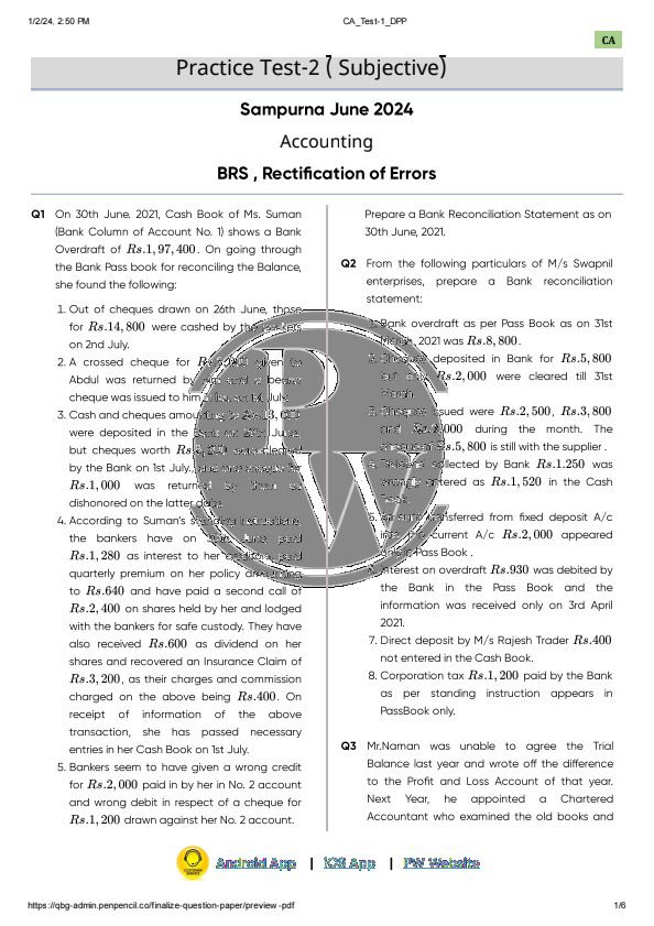 Practices test
Paper-1 (Accounting)
