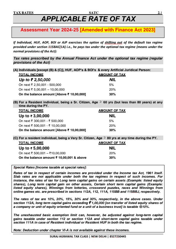 TAX APPLICABLE RATE OF TAX QUESTION
ASSESSMENT YEAR 24 - 25