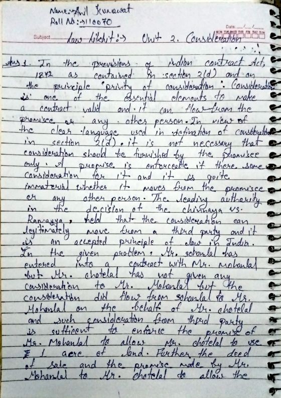 Consideration ICA  UNIT 2 writing practice 