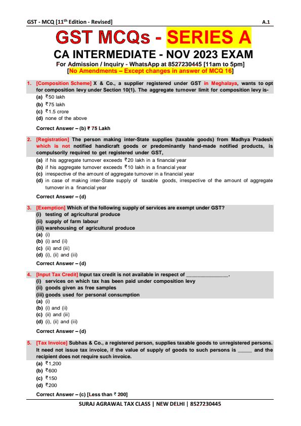 CA INTER GST MCQ SERIES ALL CHAPTER 