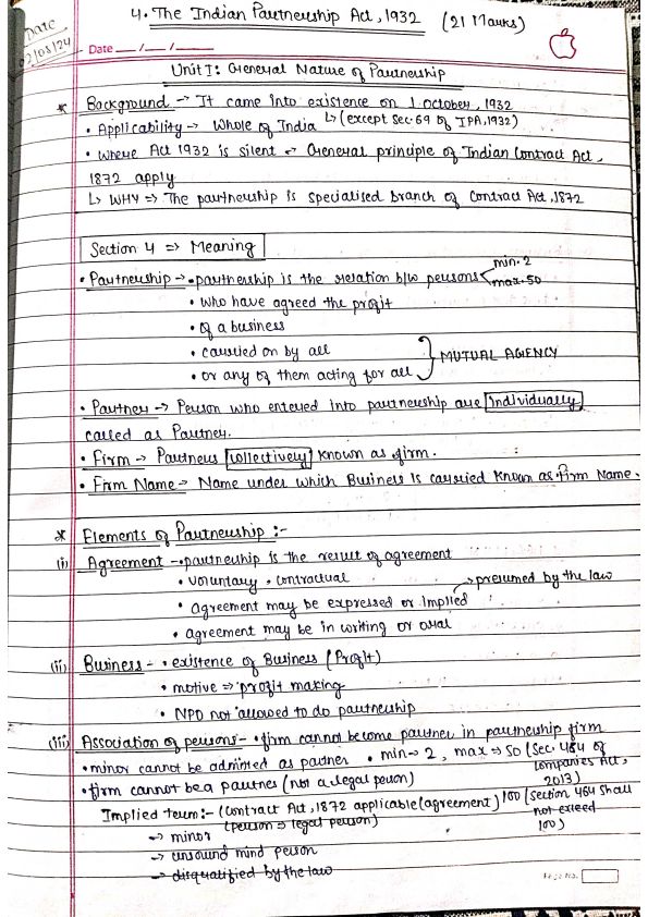 Notes of The Indian Partnership Act,1932 : )