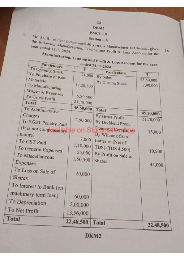 CA INTER TAXATION QUESTION PAPER (MAY 24 )