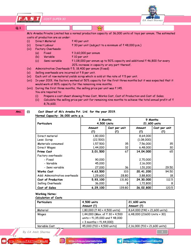 Costing super 30 questions
( May 24 ) ( must refer) 