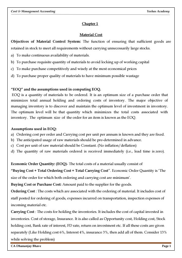 Download CA Inter Costing Theory Revision Notes - Summary NotesNotes at ...