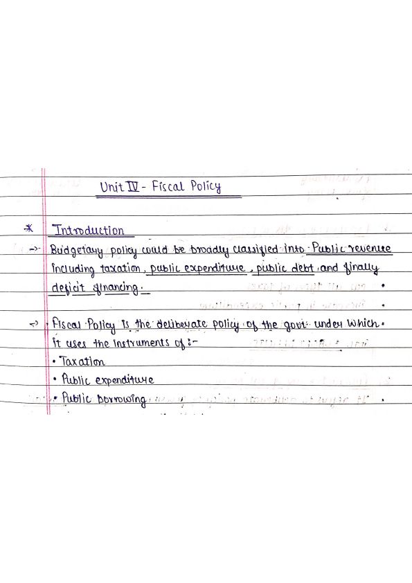 Notes of Public Finance [Unit 4] : )