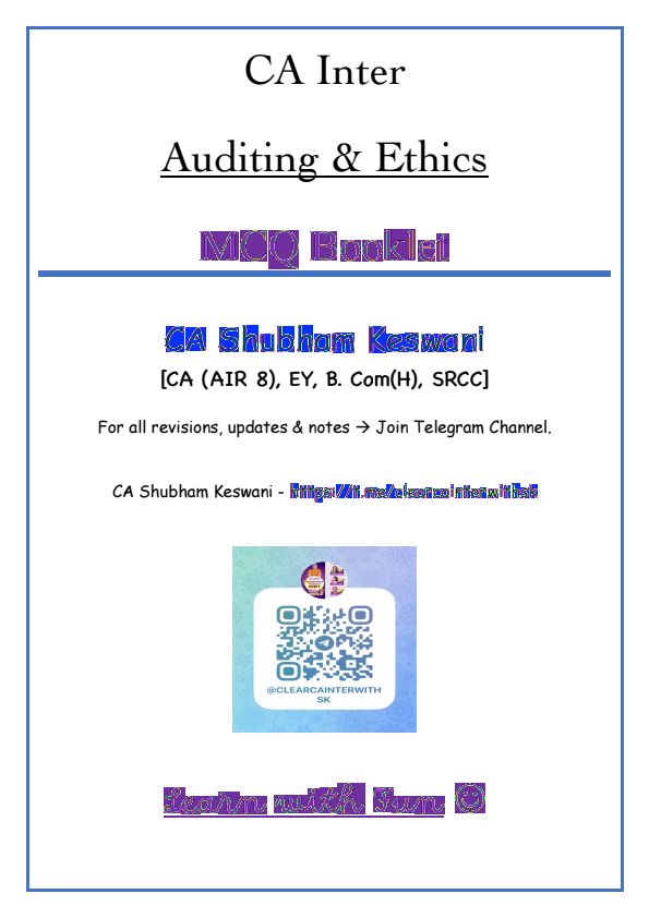AUDIT IMP MCQ BOOKLET ( MAY 24 ) 
MUST REFER BEFORE EXAM 