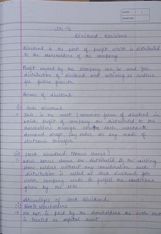 Dividend policy handwritten notes 