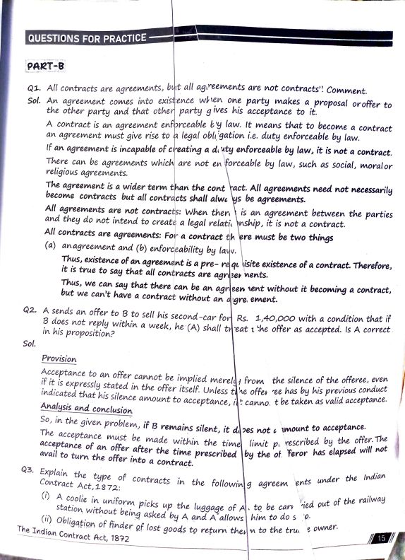 Indian Contract Act,1872. 
Unit 1,2 case study questions.