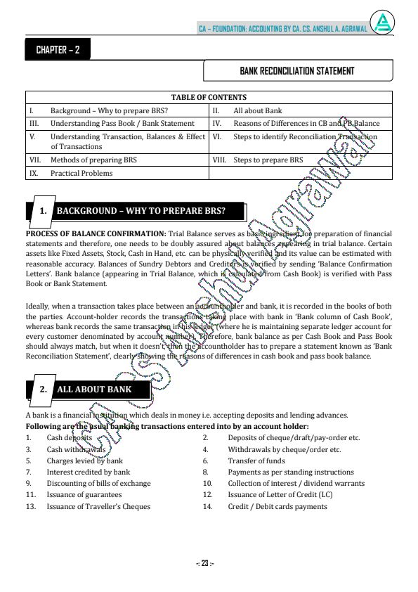 Ca anshul sir book a/c chapter brs