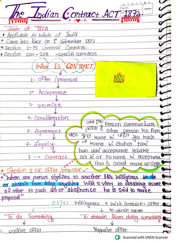 The Indian Contract act , 1872
Hand written notes 
If you want ca wallah lectures join this telegram https://t.me/+7hWvEbNsz1Q3MzZl