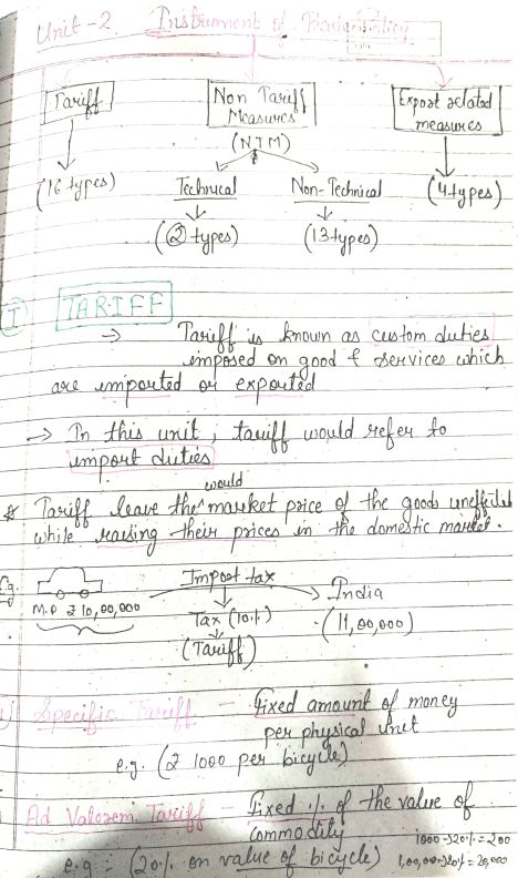 Chapter 9-International Trade 
Unit -2 Instrument of Trade Policy 