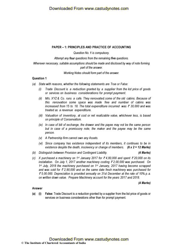 Nov 2019 past year paper answers Accounts 