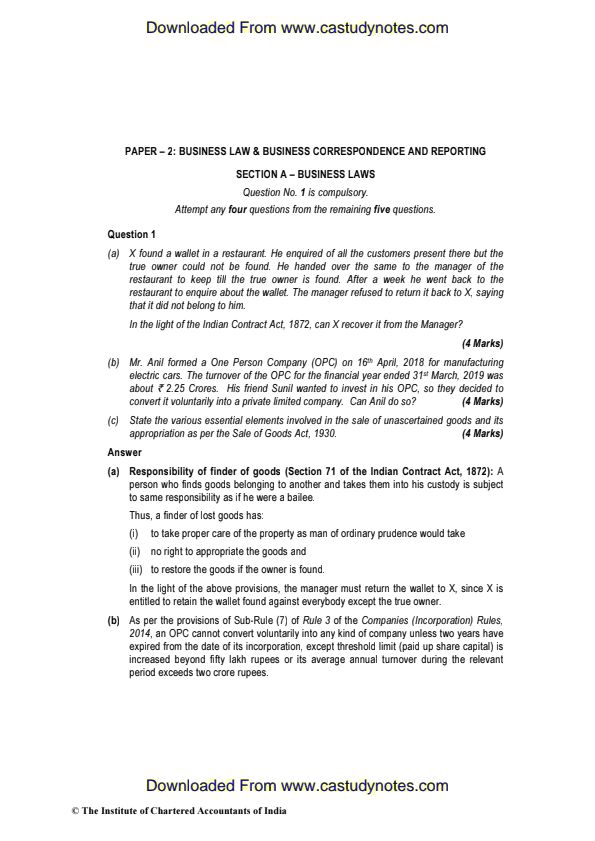 Nov 2019 past year paper law answers 