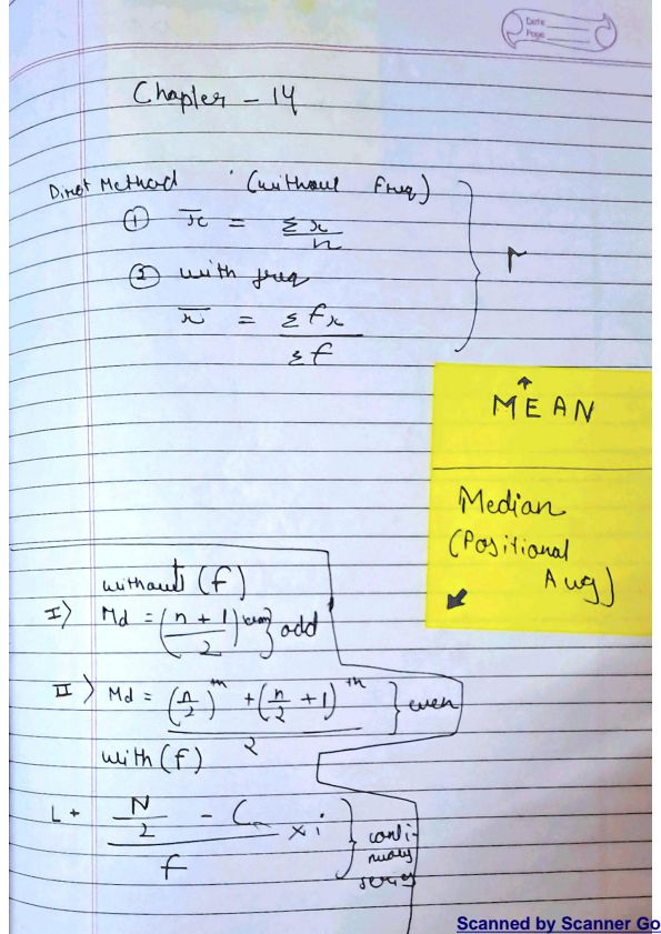 Ca Foundation | Maths Formula Notes
Ch14. Measures of Central Tendency 