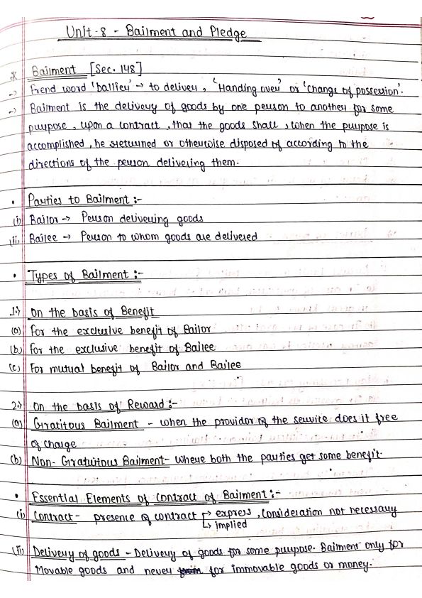 Notes of The Indian Contract Act,1872[Unit 8] : )