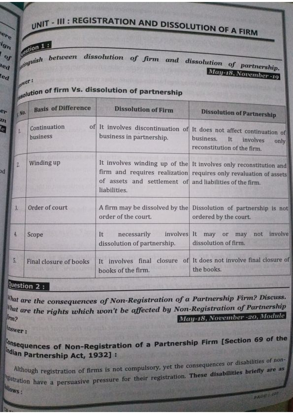 Past year qus and ans of unit 3 of Indian Partnership Act 1932
