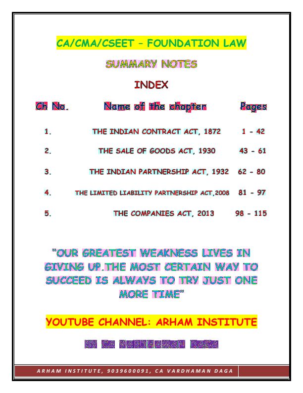 Notes of Business laws with all sections 
This nots doesn't contain the newly added chapters 