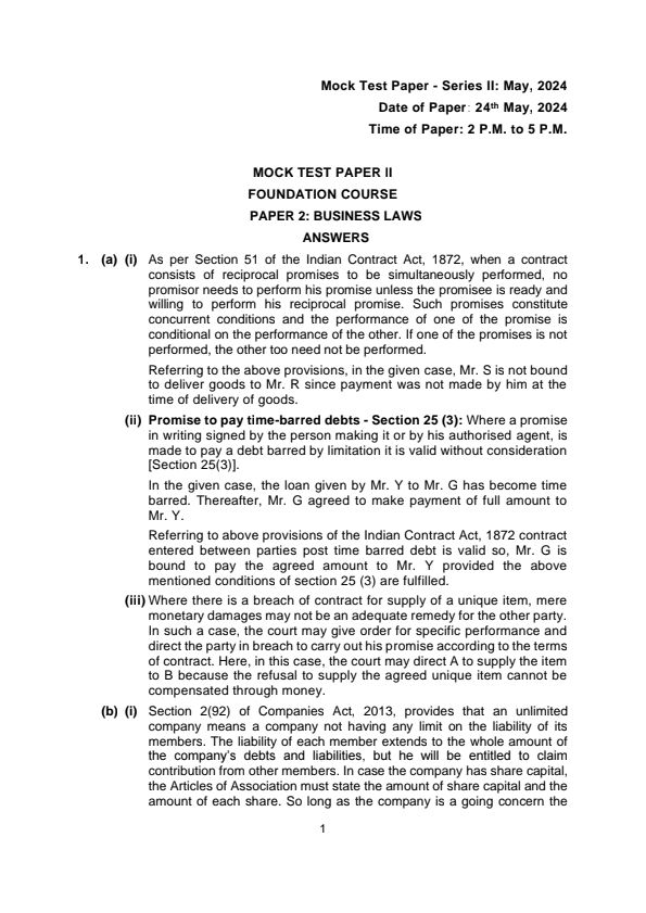 Mock test paper , Questions -answers 