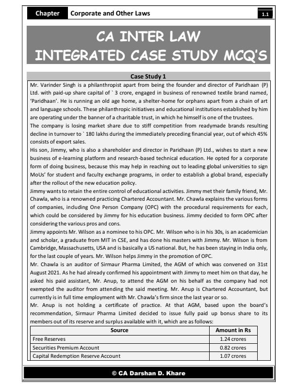 Law CASE BASED MCQ By CA Darshan khare for SEP24/JAN 25
