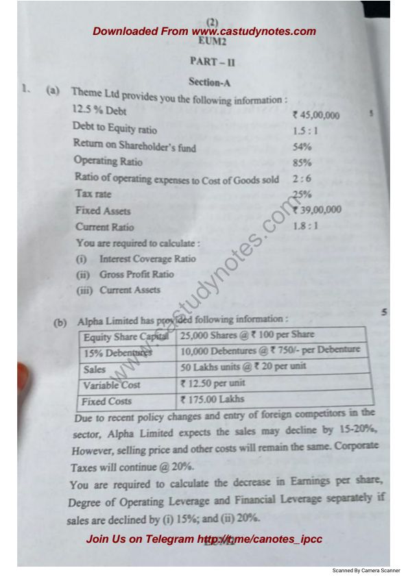 CA INTERMEDIATE FM & SM QUESTION PAPER  OF MAY 24 EXAMINATION 