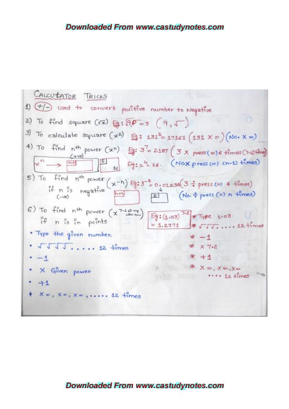 Handwritten calculator tricks for CA foundation maths 