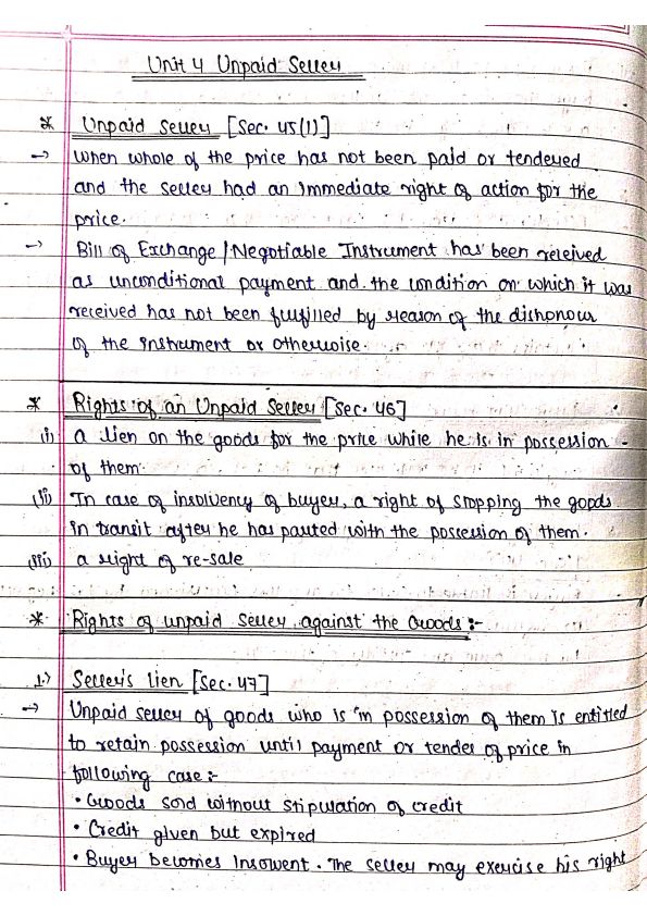 Notes of The Sale of Goods Act,1930 [Unit 4] : )