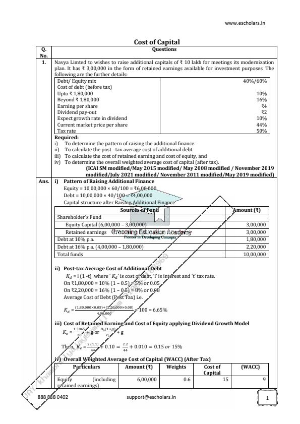 FM Cost Of Capital Chp Perfect practise pdf