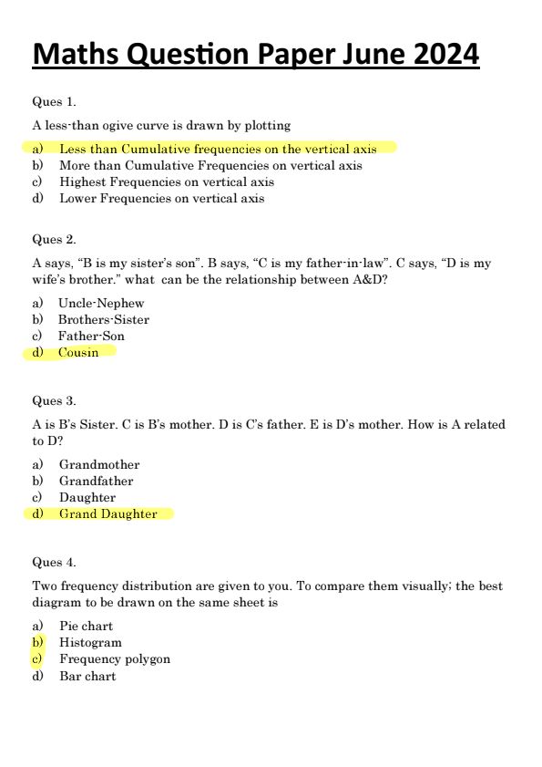 Quantitative Aptitude June 24 PYQ Answer Key 🔐
