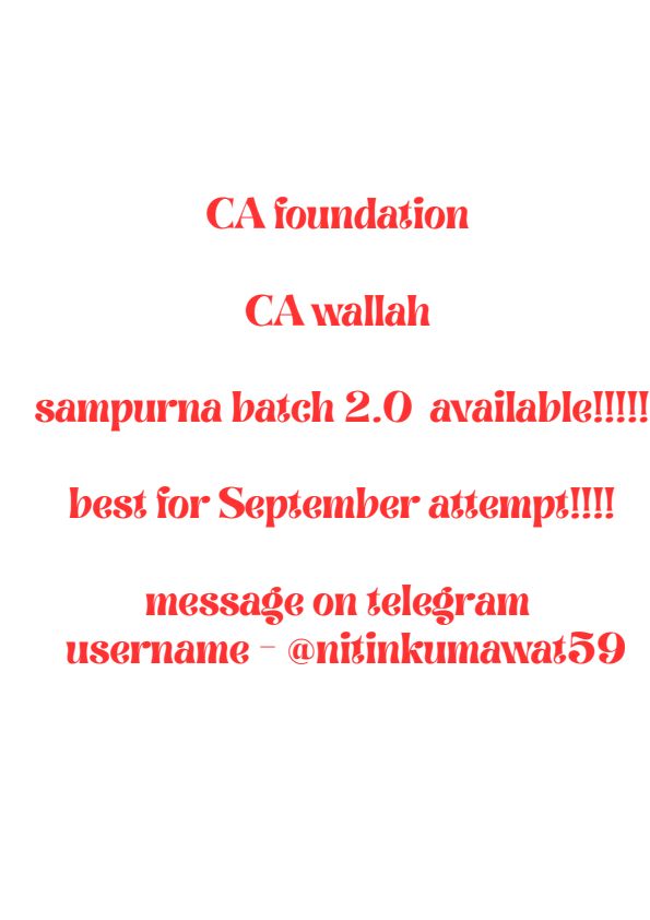 Sampurna 2.0 batch available!!! 
Best for September and January attempt students. Lactures,DPP, class notes, 
Telegram - @nitinkumawat59 