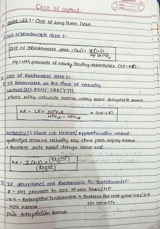 Last minute formulas of cost of capital