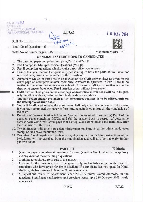 May 24 Question Paper For Practice 