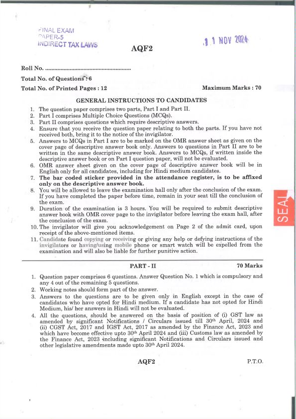 Nov 24 Question Paper For Practice 