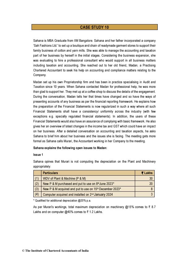 Case Study 10 For Practice By ICAI 