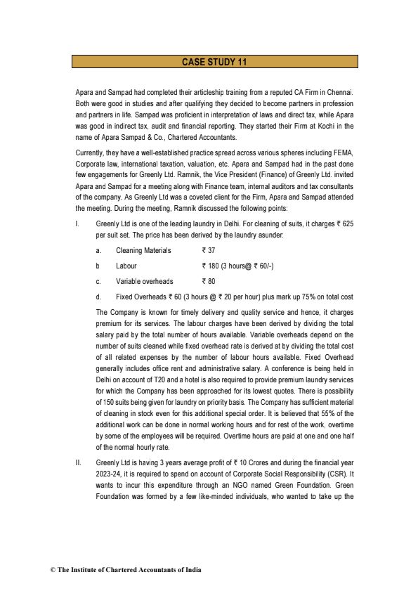 Case Study 11 For Practice By ICAI 