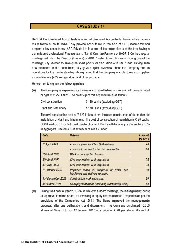 Case Study 14 For Practice By ICAI 