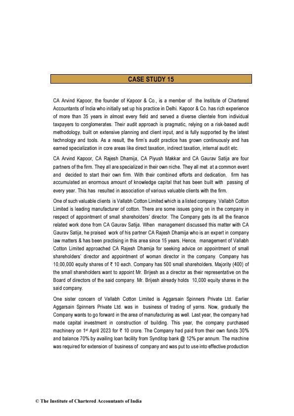 Case Study 15 For Practice By ICAI 