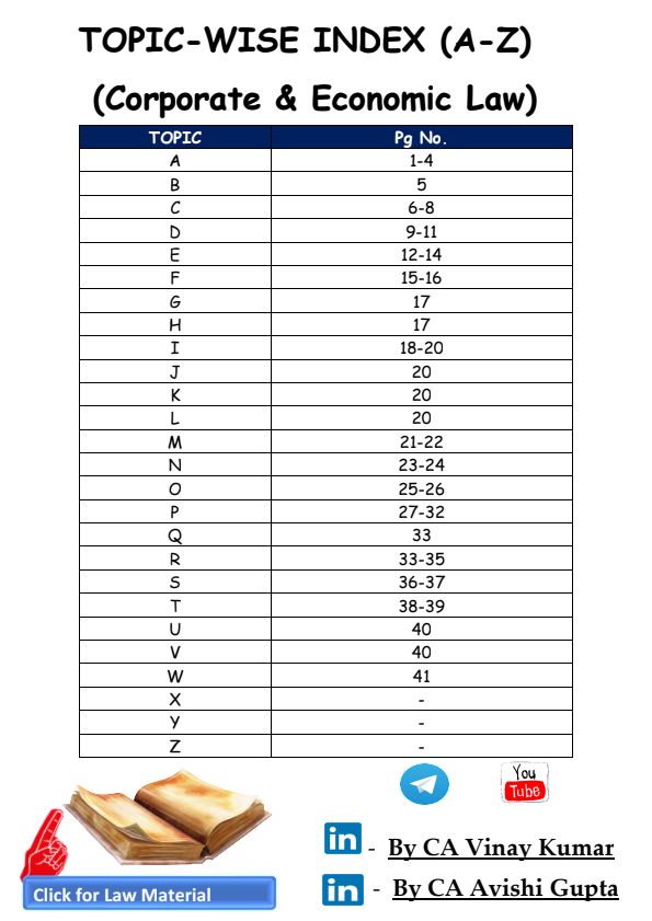 Law ICAI Topic Wise (A-Z) Index  For IBS 
