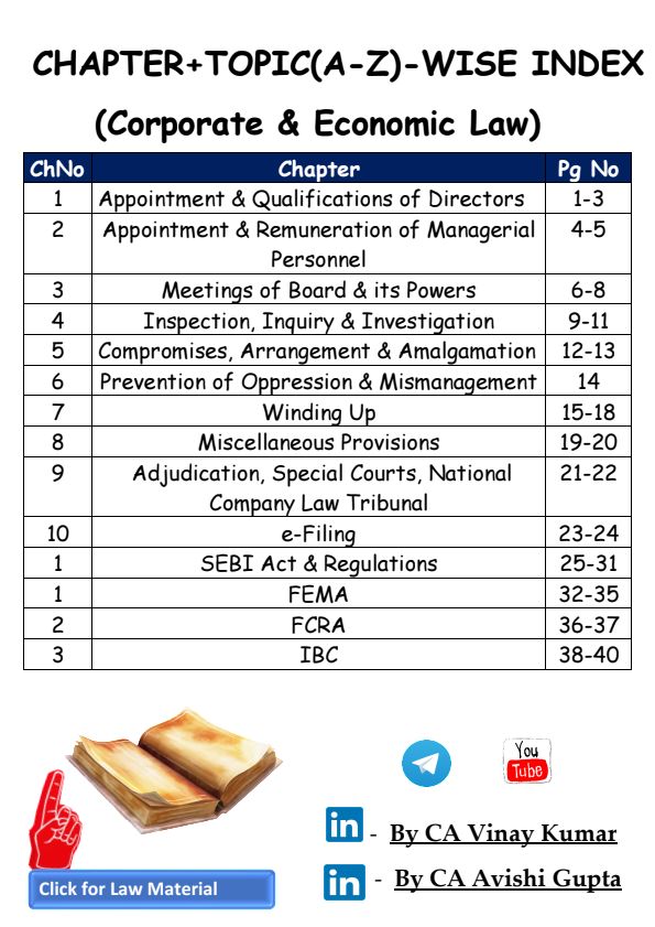 Law ICAI Chapter Wise and Topic Wise-Initial Wording(A-Z) Index  For IBS 