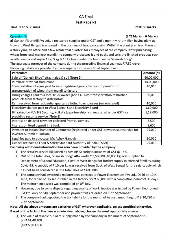 Test Paper 1 For Practice By CA Vishal Bhattad 